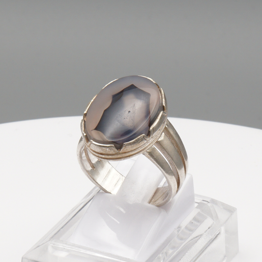 925 Silber Herrenring mit Jemen Achat - Aqeeq Yamani