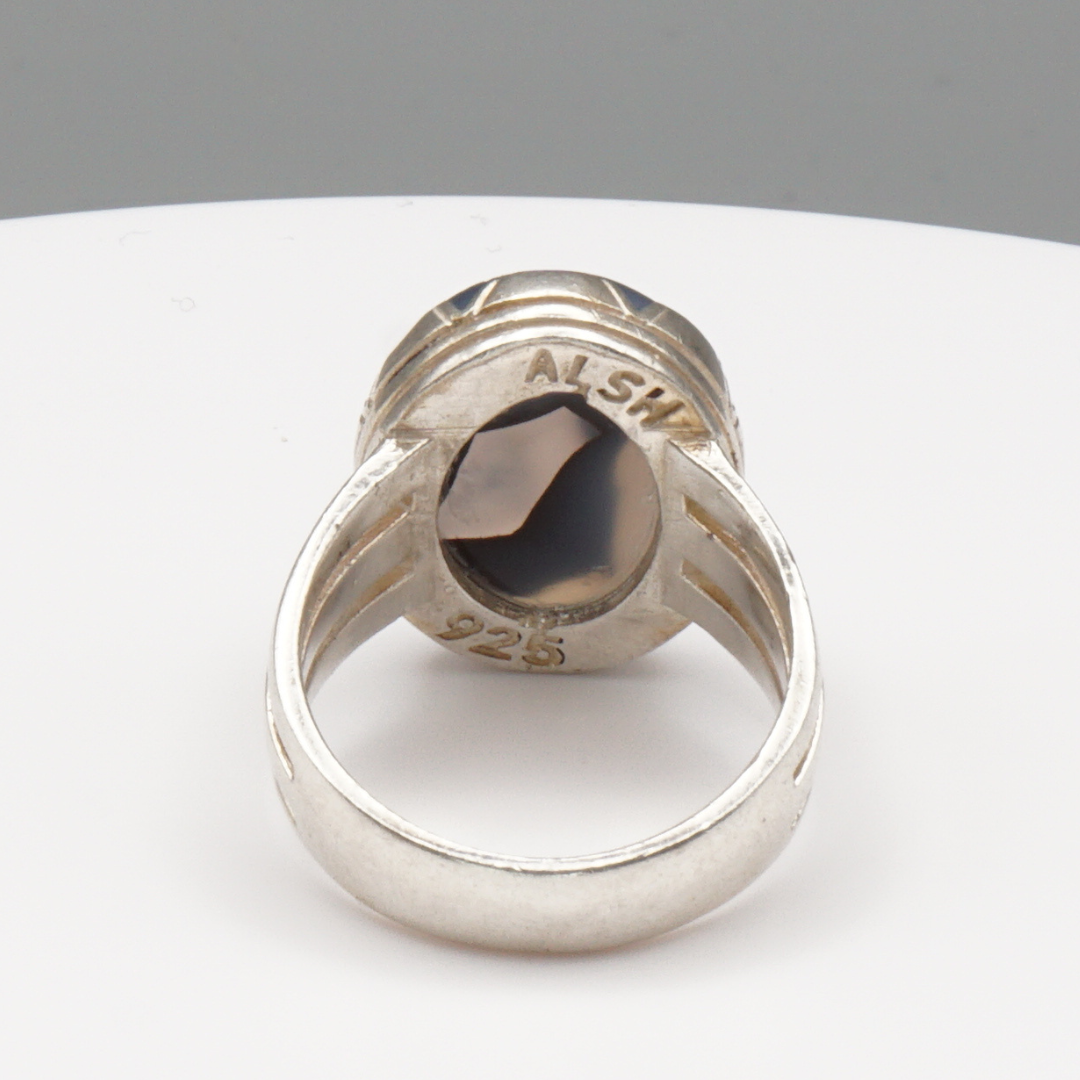 925 Silber Herrenring mit Jemen Achat - Aqeeq Yamani