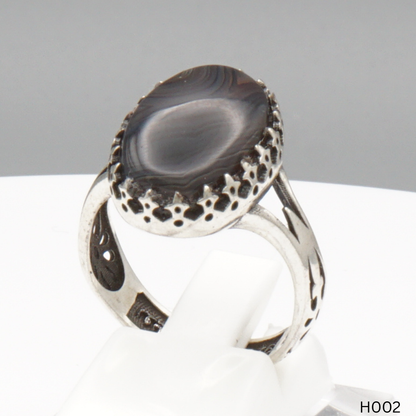 925 Silber Herrenring mit echtem Jemen Achat - Aqeeq Yamani