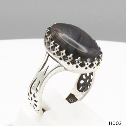 925 Silber Herrenring mit echtem Jemen Achat - Aqeeq Yamani