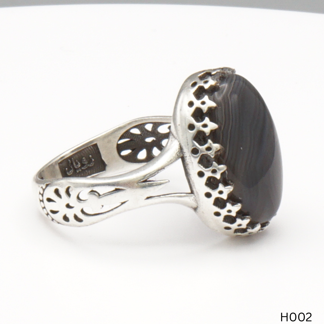 925 Silber Herrenring mit echtem Jemen Achat - Aqeeq Yamani