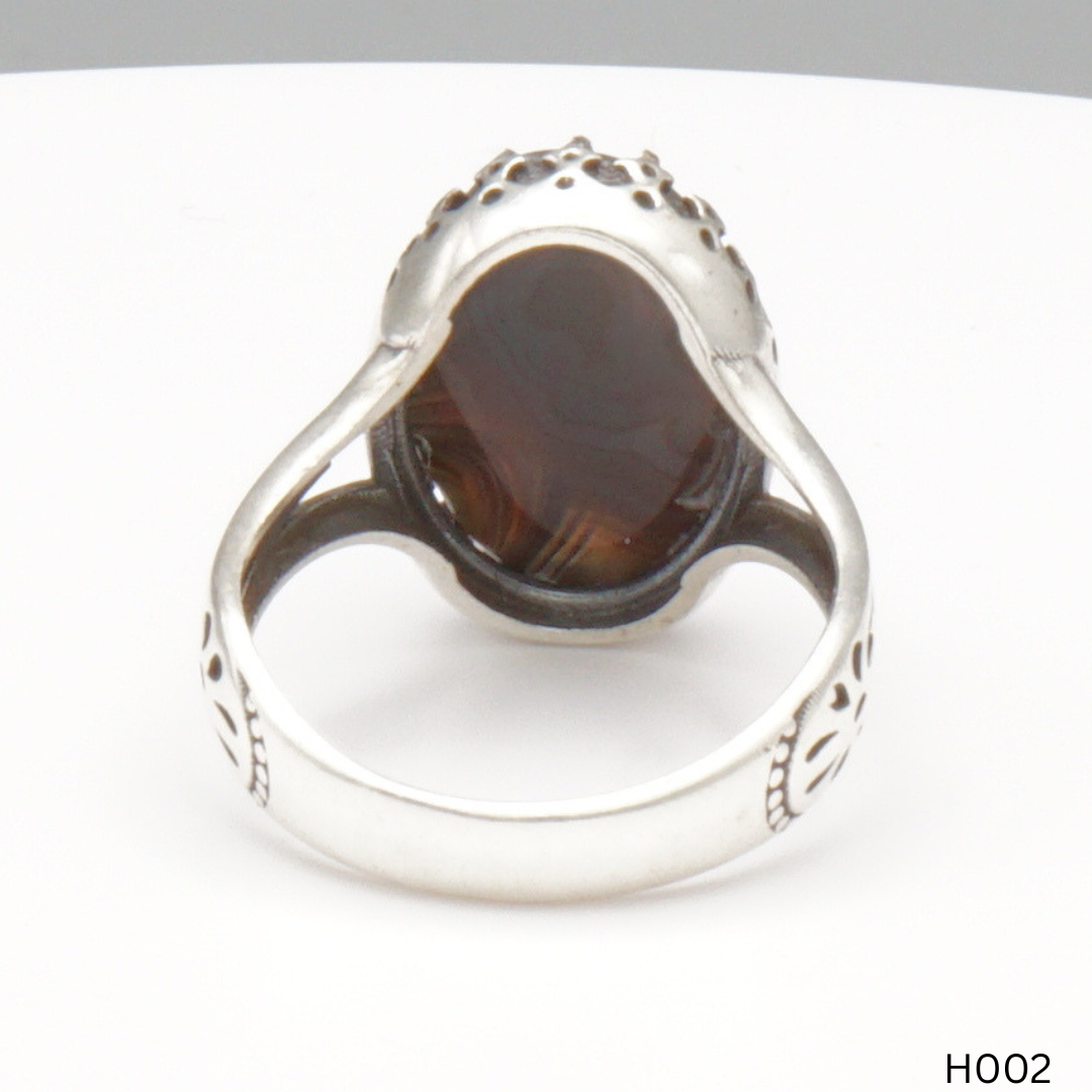 925 Silber Herrenring mit echtem Jemen Achat - Aqeeq Yamani