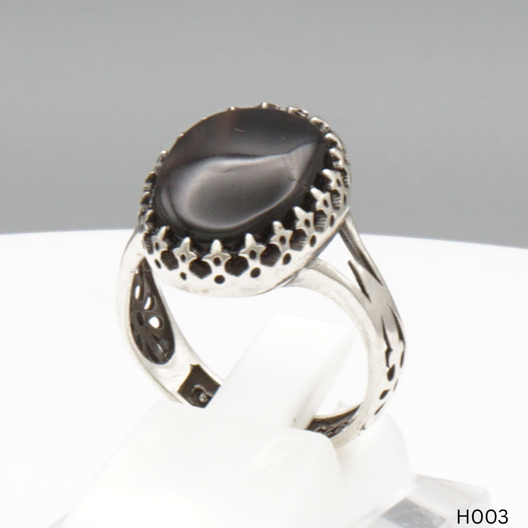 925 Silber Herrenring mit echtem Jemen Achat - Aqeeq Yamani