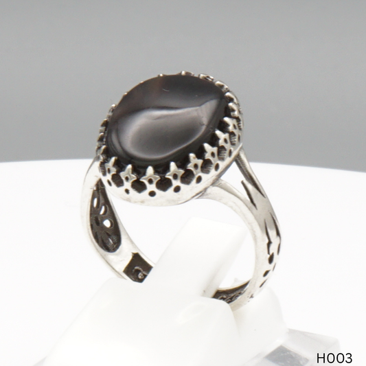 925 Silber Herrenring mit echtem Jemen Achat - Aqeeq Yamani