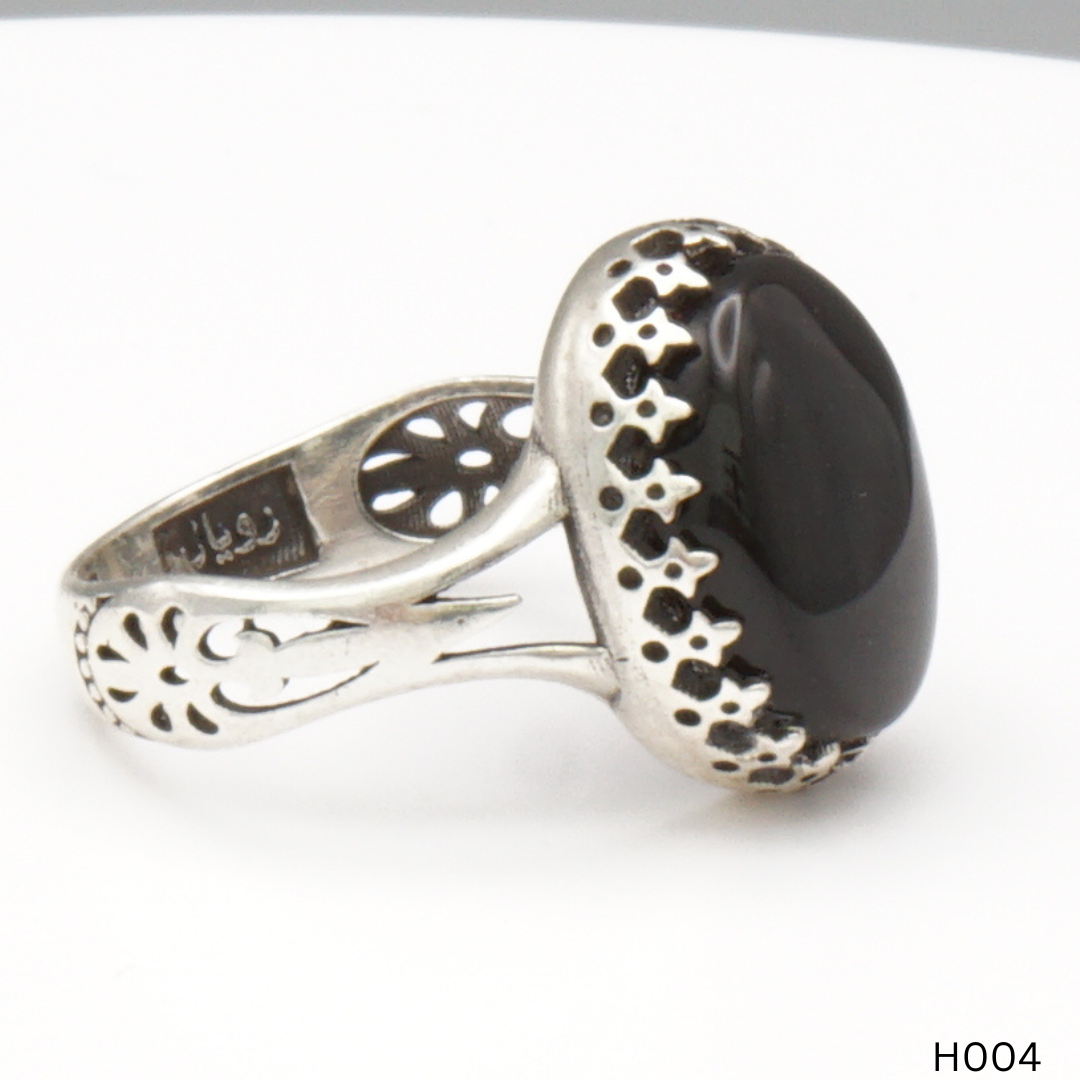 925 Silber Herrenring mit echtem Jemen Achat - Aqeeq Yamani