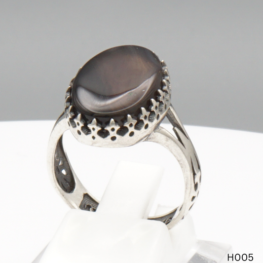 925 Silber Herrenring mit echtem Jemen Achat - Aqeeq Yamani
