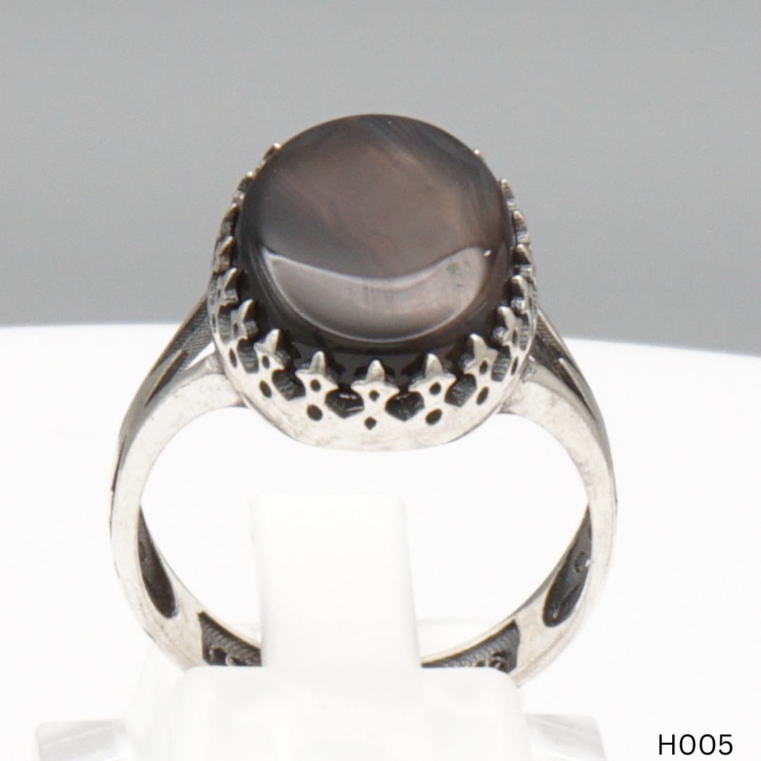 925 Silber Herrenring mit echtem Jemen Achat - Aqeeq Yamani