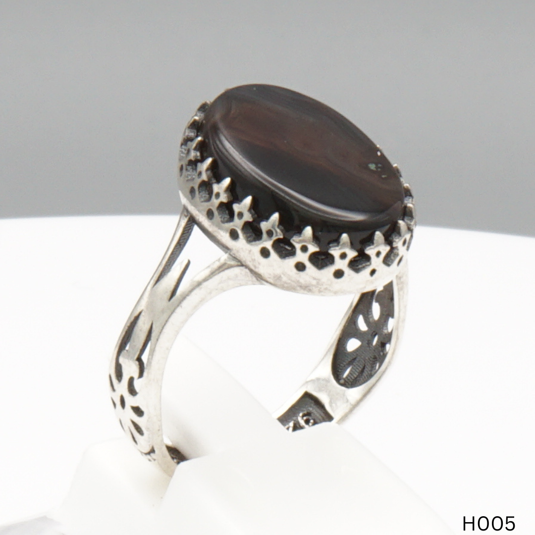 925 Silber Herrenring mit echtem Jemen Achat - Aqeeq Yamani