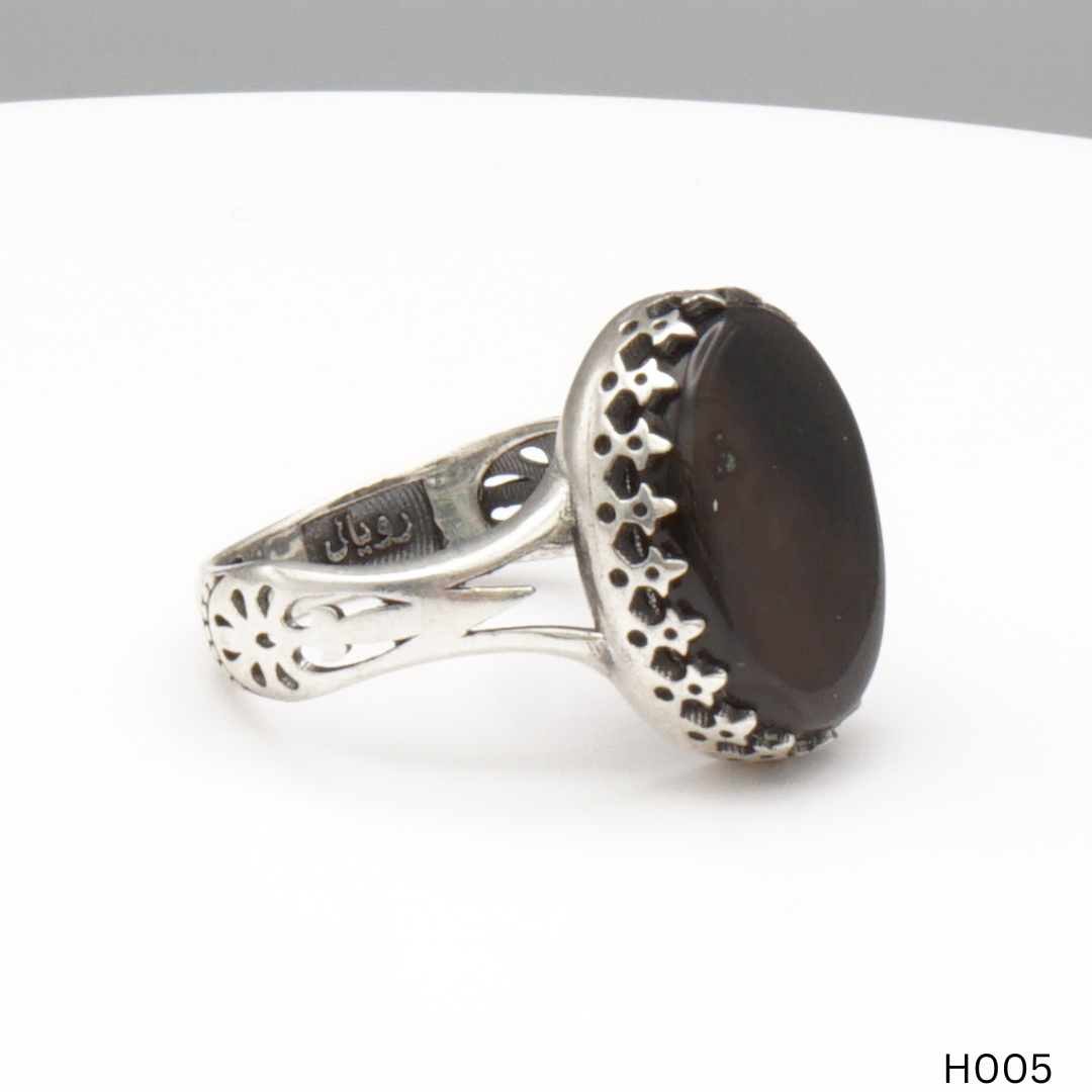 925 Silber Herrenring mit echtem Jemen Achat - Aqeeq Yamani