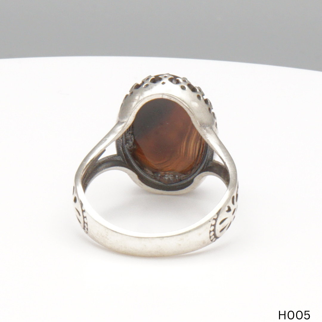 925 Silber Herrenring mit echtem Jemen Achat - Aqeeq Yamani