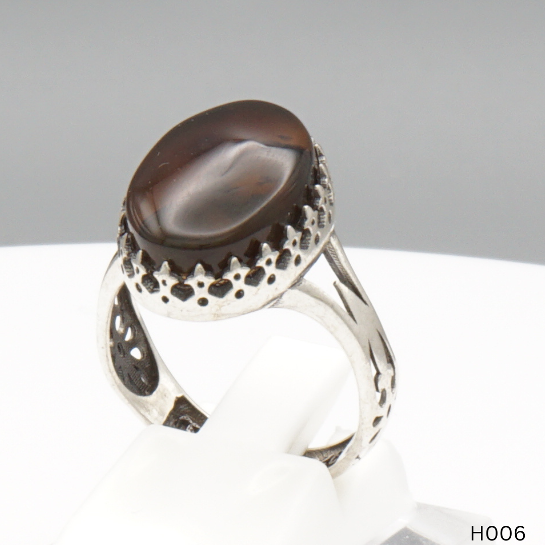 925 Silber Herrenring mit echtem Jemen Achat - Aqeeq Yamani