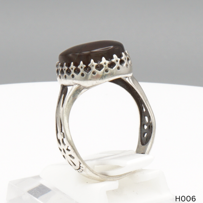 925 Silber Herrenring mit echtem Jemen Achat - Aqeeq Yamani