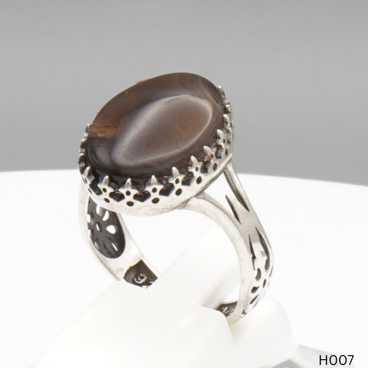 925 Silber Herrenring mit echtem Jemen Achat - Aqeeq Yamani