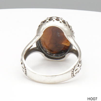 925 Silber Herrenring mit echtem Jemen Achat - Aqeeq Yamani