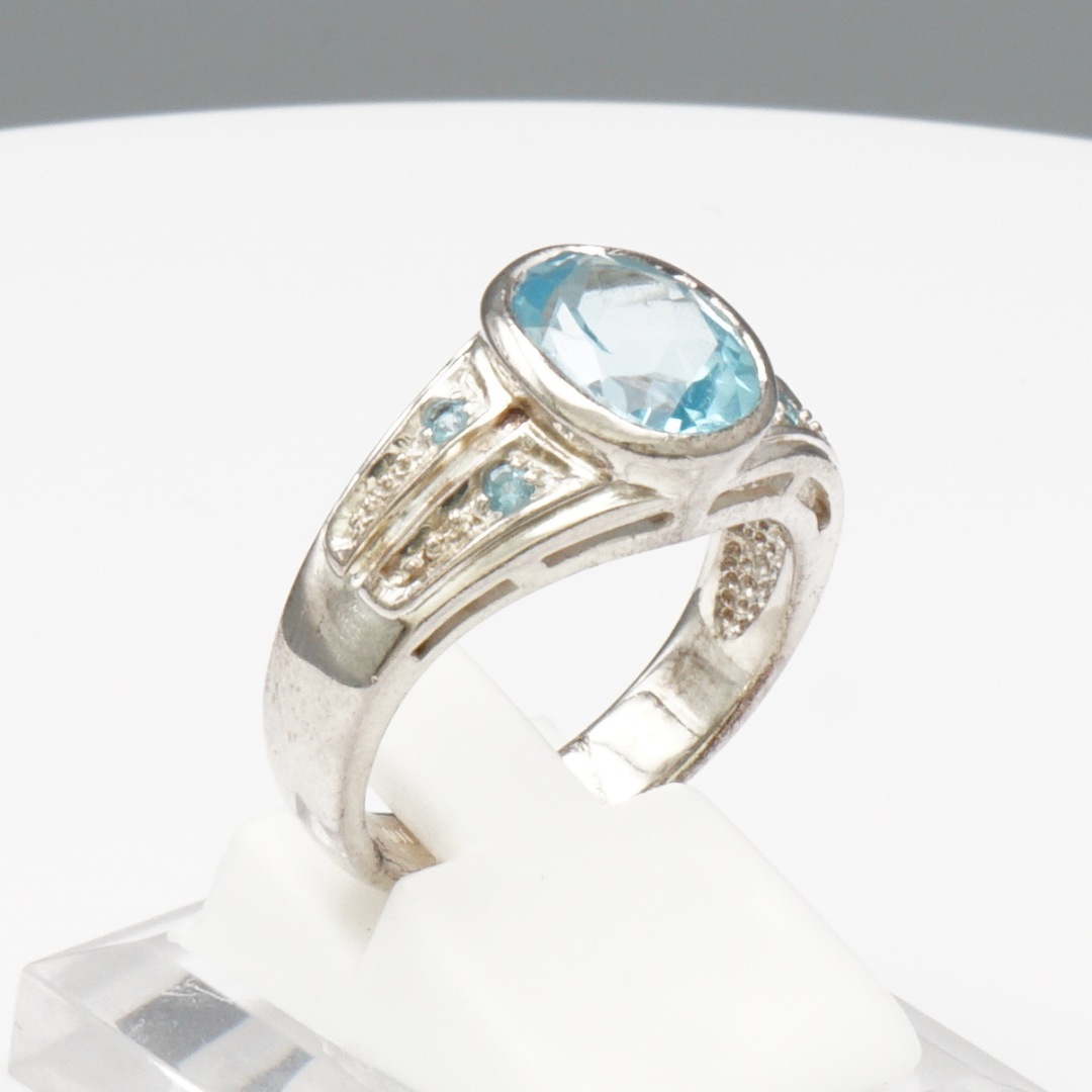 925 Silber Damenring – Blautopas