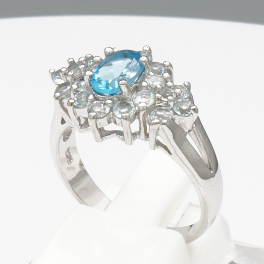 925 Silber Damenring – Blautopas