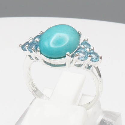 925 Silber Damenring mit natürlichem Amazonit und 6  Blautopase