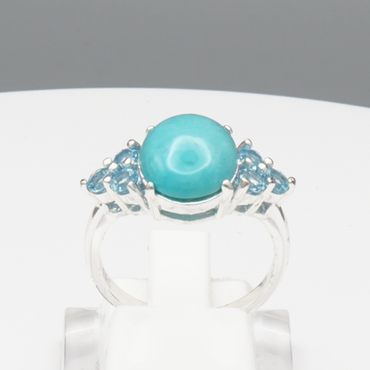 925 Silber Damenring mit natürlichem Amazonit und 6  Blautopase