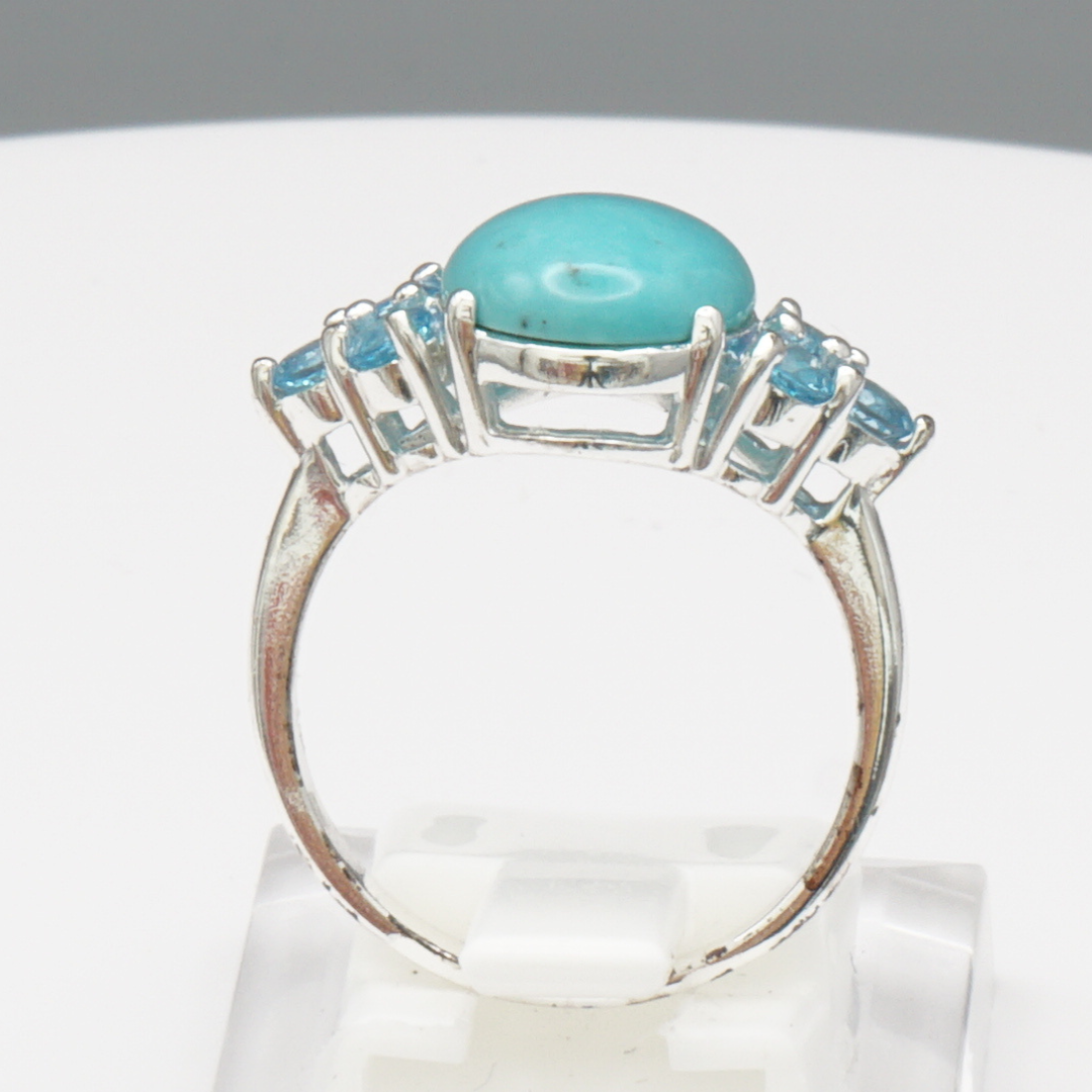 925 Silber Damenring mit natürlichem Amazonit und 6  Blautopase