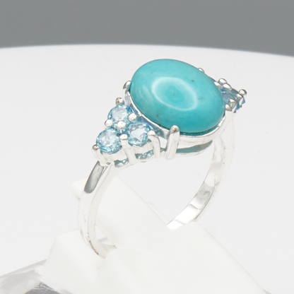 925 Silber Damenring mit natürlichem Amazonit und 6  Blautopase