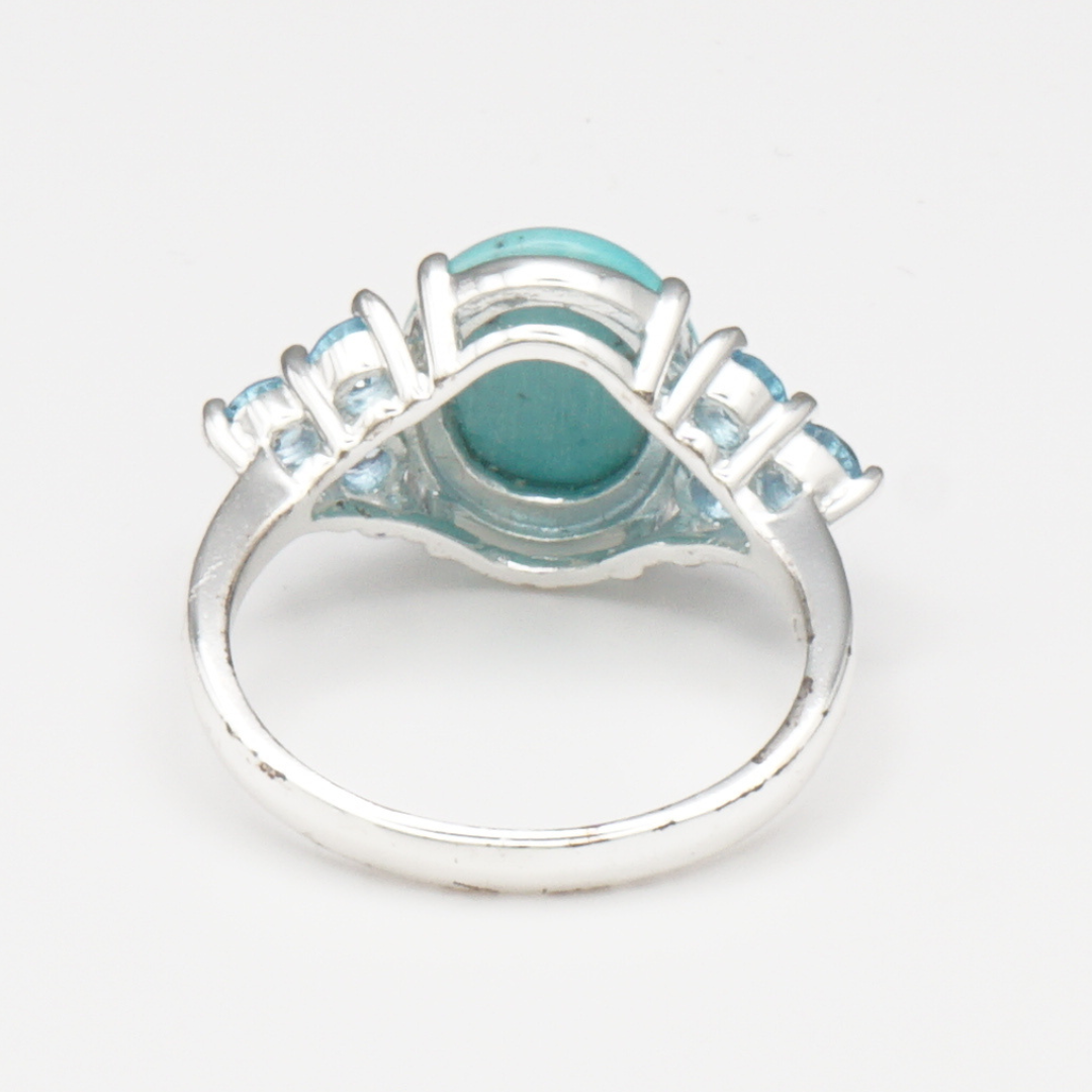925 Silber Damenring mit natürlichem Amazonit und 6  Blautopase