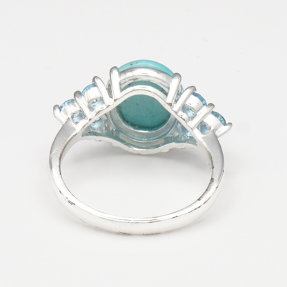 925 Silber Damenring mit natürlichem Amazonit und 6  Blautopase