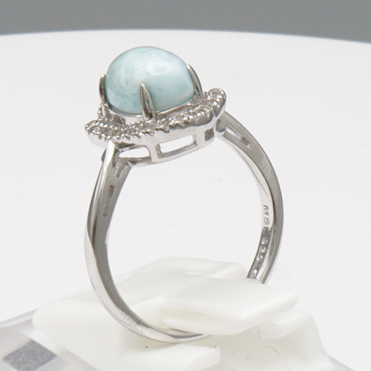 925 Silber Damenring mit natürlichem Larimar und Weißtopas