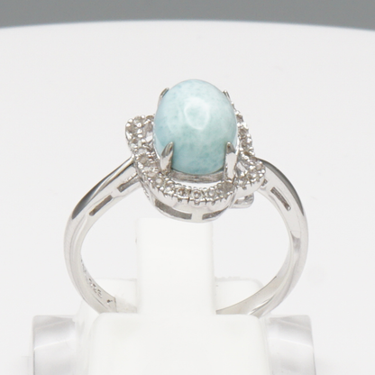 925 Silber Damenring mit natürlichem Larimar und Weißtopas