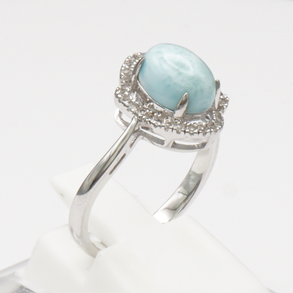 925 Silber Damenring mit natürlichem Larimar und Weißtopas
