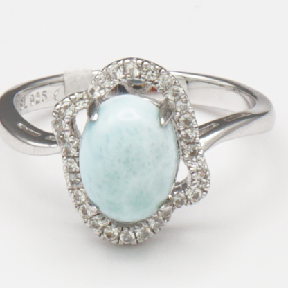 925 Silber Damenring mit natürlichem Larimar und Weißtopas