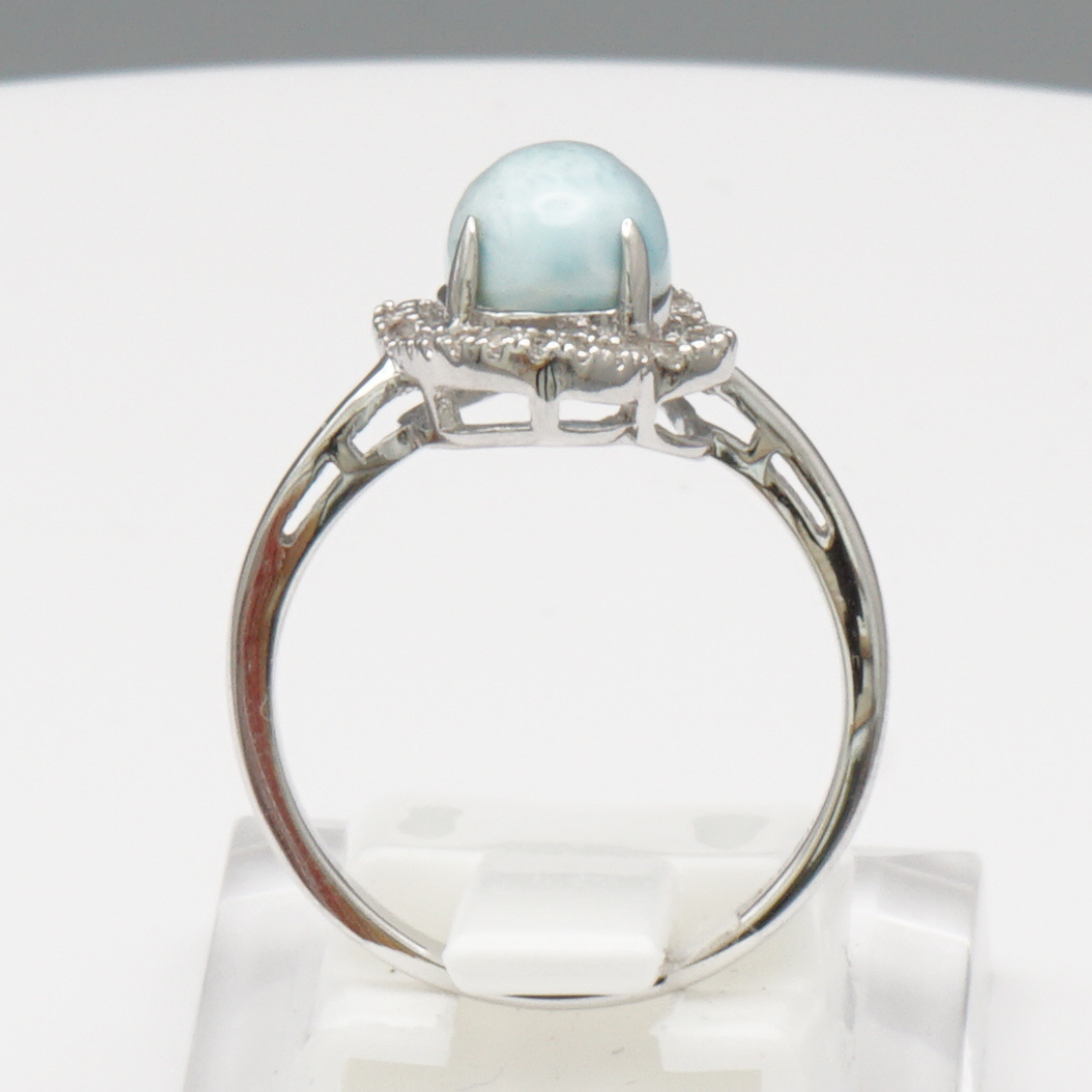 925 Silber Damenring mit natürlichem Larimar und Weißtopas