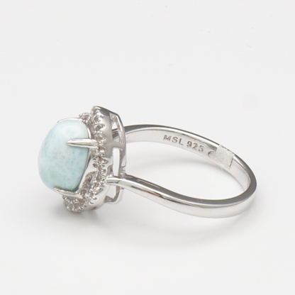 925 Silber Damenring mit natürlichem Larimar und Weißtopas