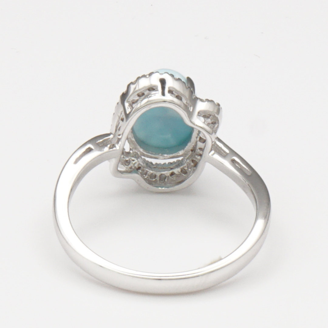 925 Silber Damenring mit natürlichem Larimar und Weißtopas