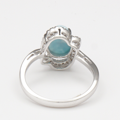 925 Silber Damenring mit natürlichem Larimar und Weißtopas
