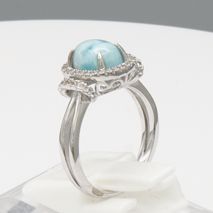 925 Silber Damenring mit natürlichem Larimar und Weißtopas