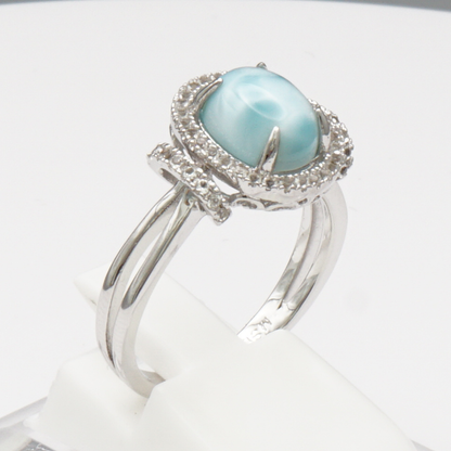 925 Silber Damenring mit natürlichem Larimar und Weißtopas