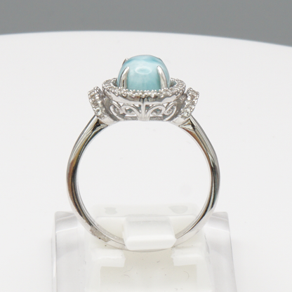 925 Silber Damenring mit natürlichem Larimar und Weißtopas