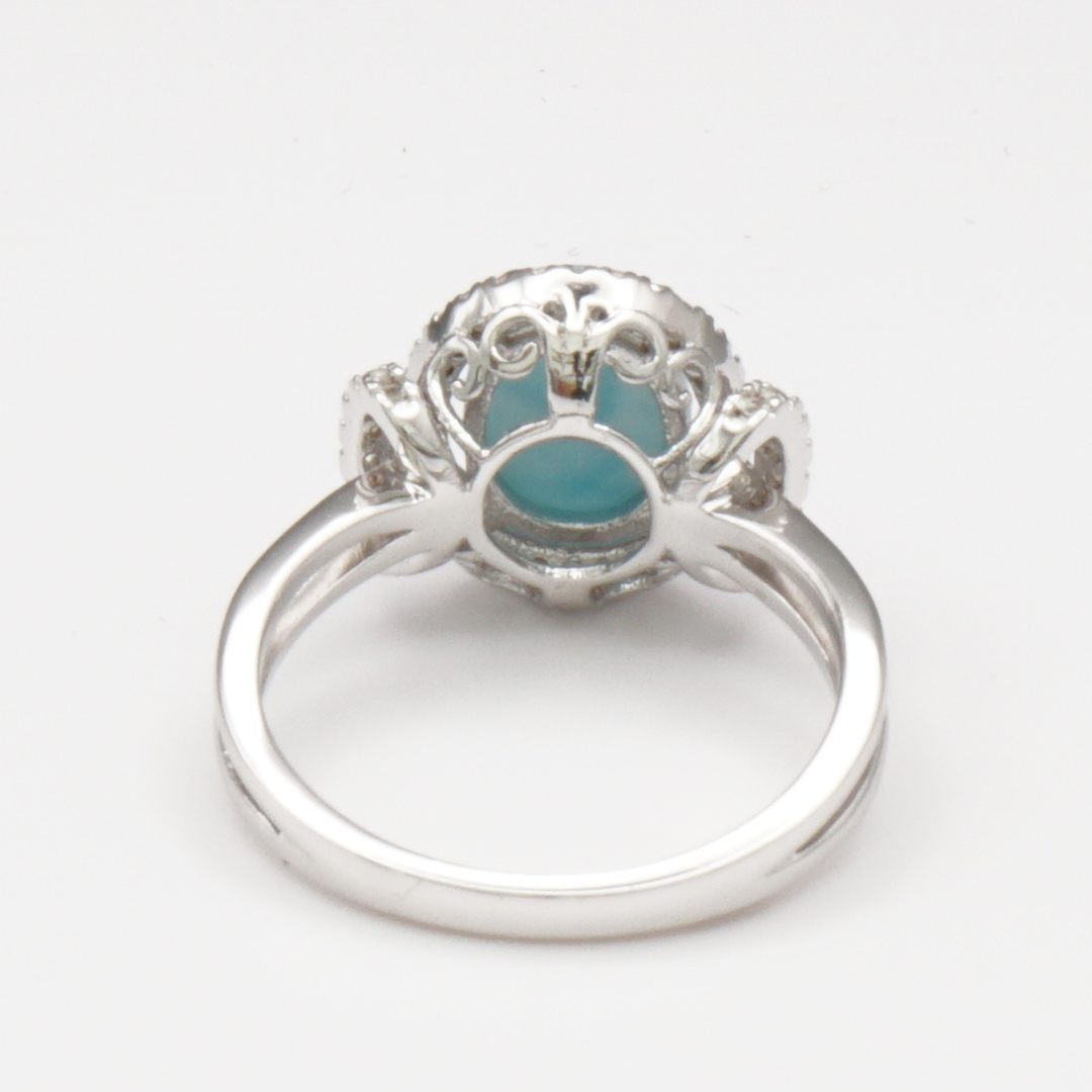 925 Silber Damenring mit natürlichem Larimar und Weißtopas