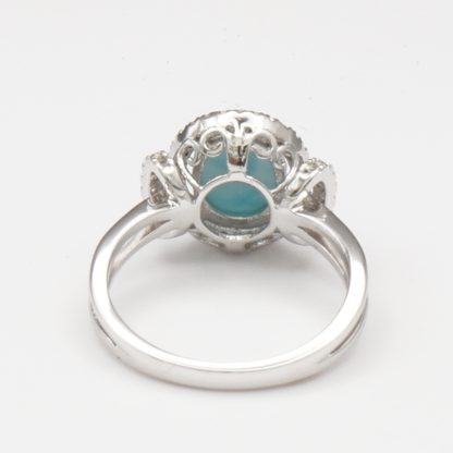 925 Silber Damenring mit natürlichem Larimar und Weißtopas