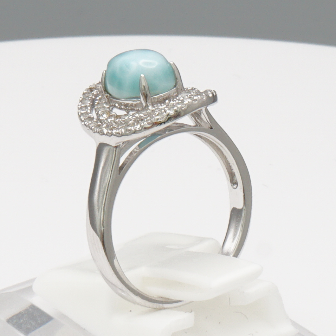 925 Silber Damenring mit natürlichem Larimar und Weißtopas