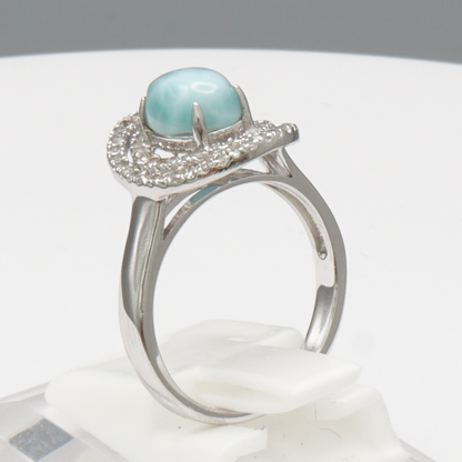 925 Silber Damenring mit natürlichem Larimar und Weißtopas