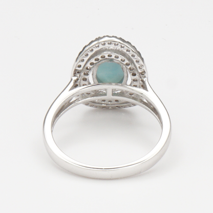 925 Silber Damenring mit natürlichem Larimar und Weißtopas