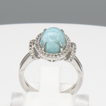 925 Silber Damenring mit natürlichem Larimar und Weißtopas
