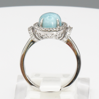 925 Silber Damenring mit natürlichem Larimar und Weißtopas