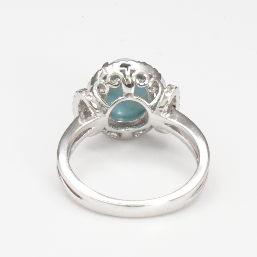 925 Silber Damenring mit natürlichem Larimar und Weißtopas