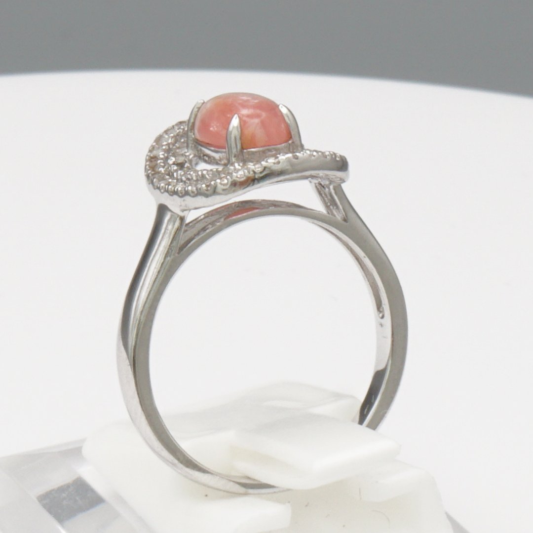 925 Silber Damenring mit natürlichem  Rhodochrosit  und Weißtopas