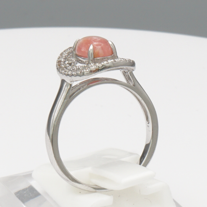 925 Silber Damenring mit natürlichem  Rhodochrosit  und Weißtopas