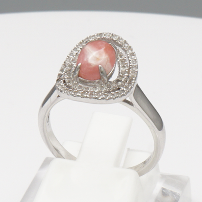 925 Silber Damenring mit natürlichem  Rhodochrosit  und Weißtopas