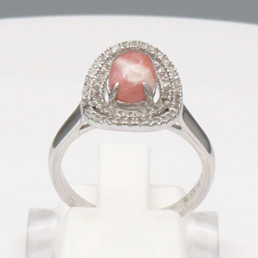 925 Silber Damenring mit natürlichem  Rhodochrosit  und Weißtopas