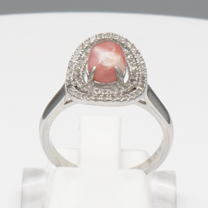 925 Silber Damenring mit natürlichem  Rhodochrosit  und Weißtopas